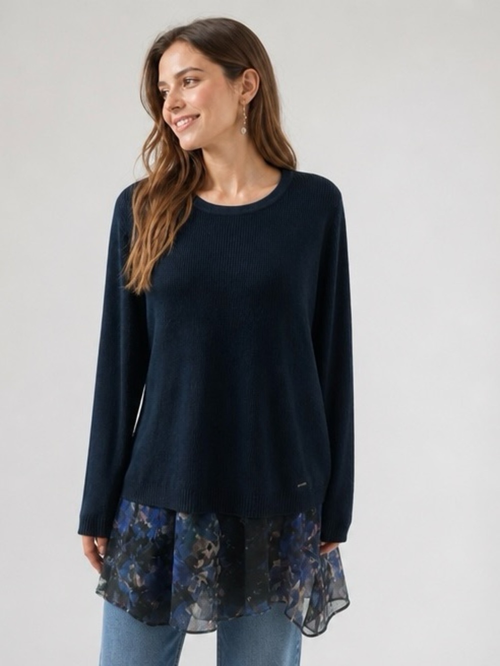 Artsy Dark Academia Sweater Cozy Blue Eclectic blouse Flowy Top Lrg Ellen Tracy